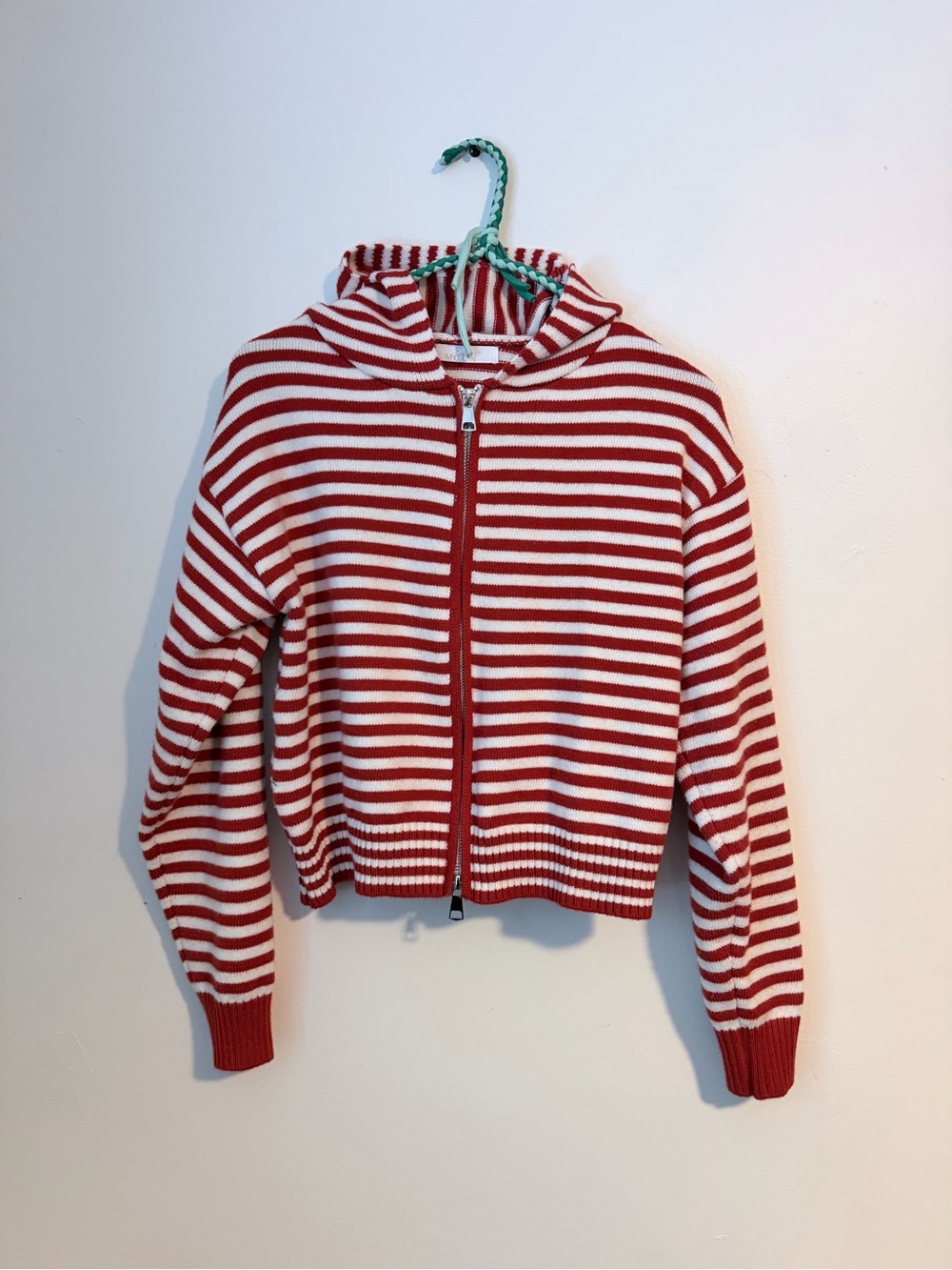 Womens Red & White Striped Zip-Up Hoodie